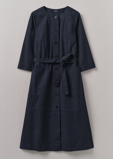 Buttoned Organic Cotton Dress | Navy