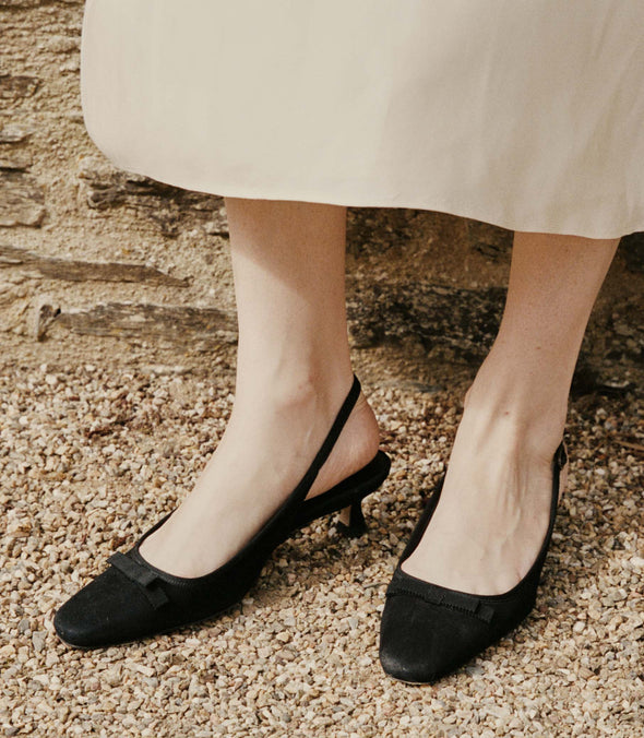 WILLAMINA SLINGBACK -- BLACK SUEDE