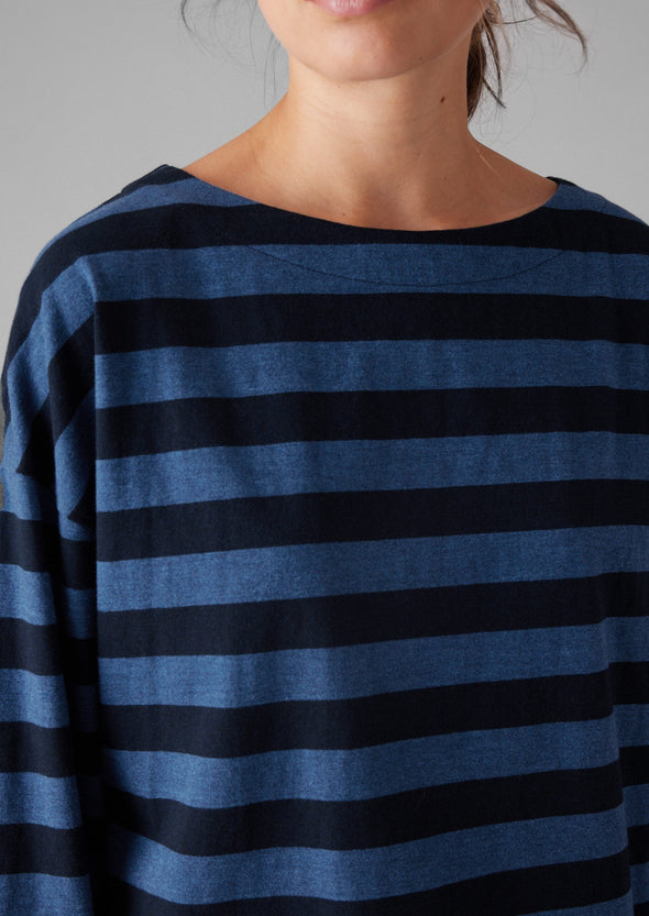 Pinwheel Stripe High Neck Tee | Double Blue