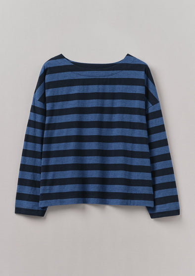 Pinwheel Stripe High Neck Tee | Double Blue