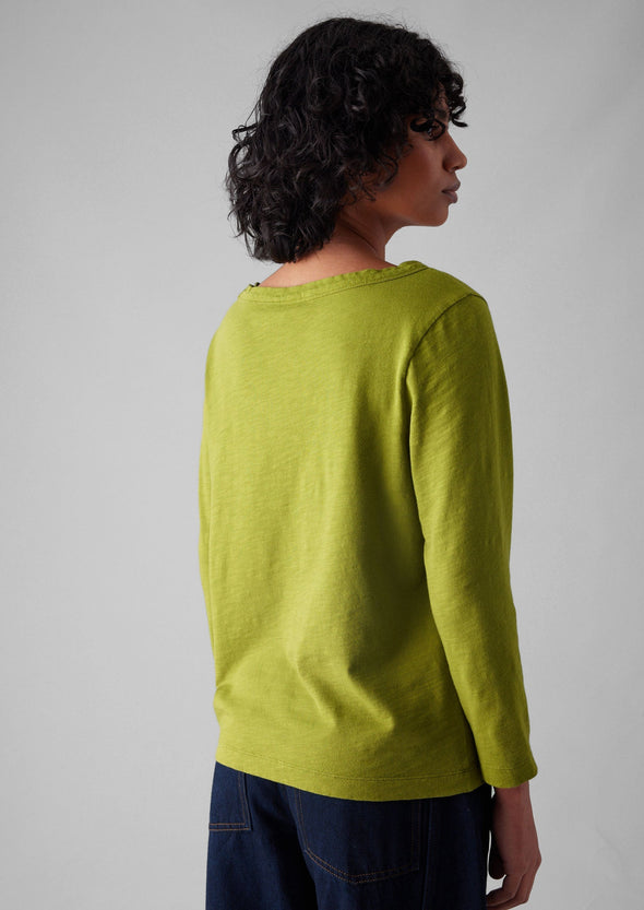 Lia Garment Dyed Boat Neck Tee | Pea Shoot