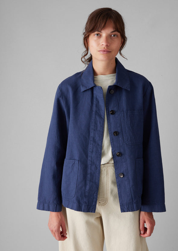 Cotton Linen Herringbone Jacket | Maize Blue