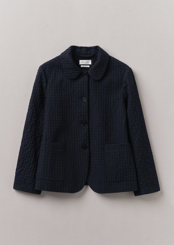 Cotton Wool Herringbone Jacket | Navy