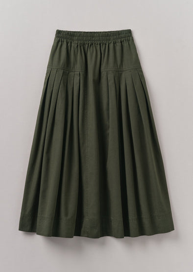 Pleated Organic Cotton Skirt | Duffle Green