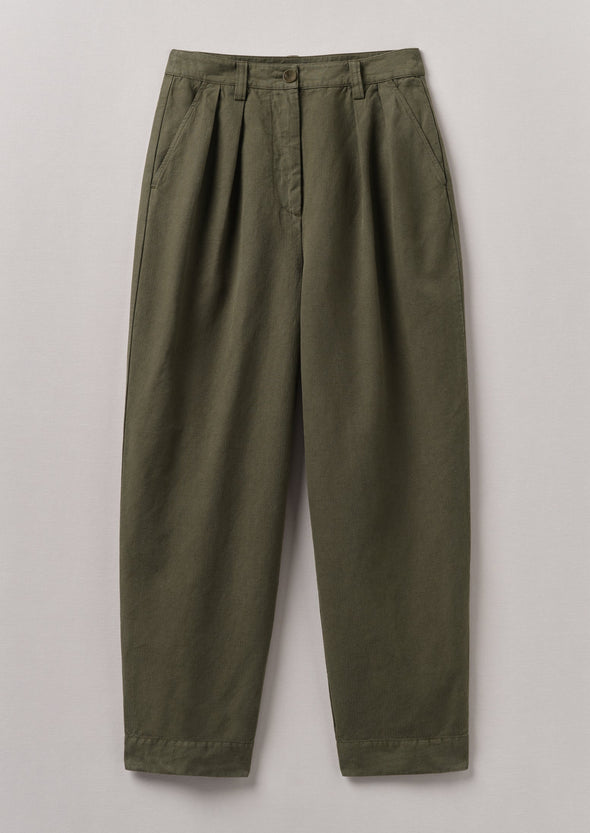 Cotton Linen Herringbone Pants | Sap Green