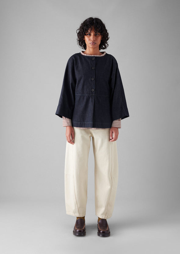 Half Placket Cotton Denim Smock | Indigo