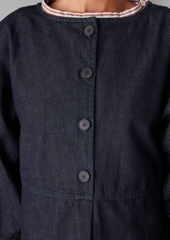 Half Placket Cotton Denim Smock | Indigo