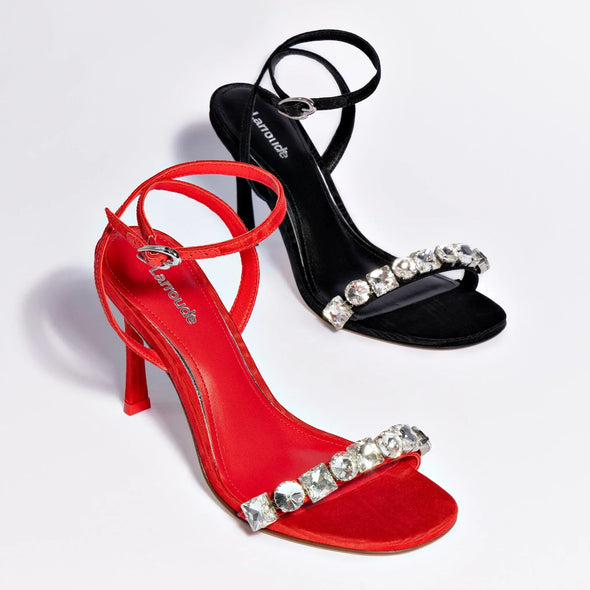 Calypso Sandal In Red Fabric and Crystals