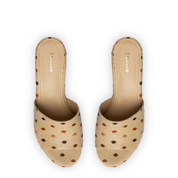 Miso Platform Sandal In Natural Raffia and Polka Dot Emboridery